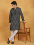 Vastramay Men's Black And White Cotton Kurta And Pyjama Set